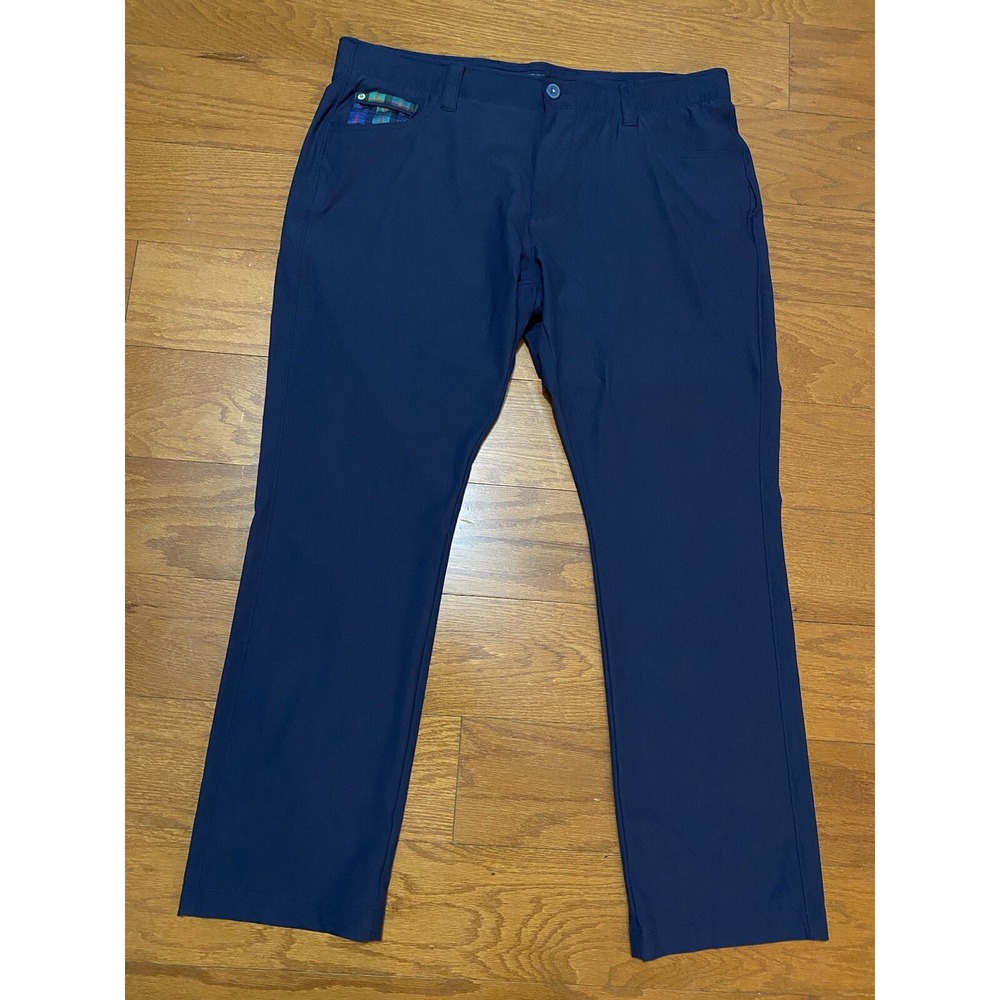 William Murray Pant Men 36 Navy Plaid Pockets Straight Lightweight Stretch Golf